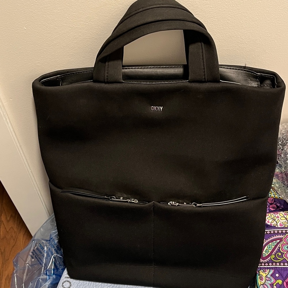 DKNY Donna Karan New York Lovely Designer Black Flexible Material 14x15 Backpack